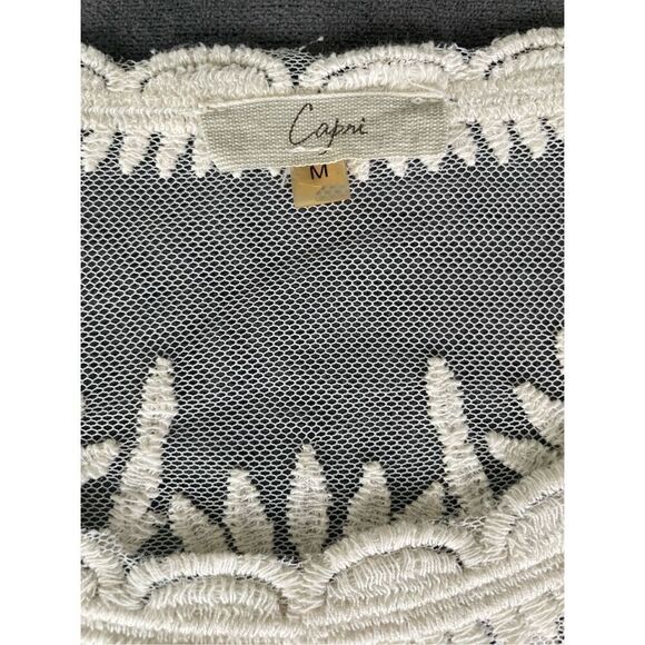Capri sheer embroidered lace top women M ivory floral mesh boho blouse - Picture 4 of 6